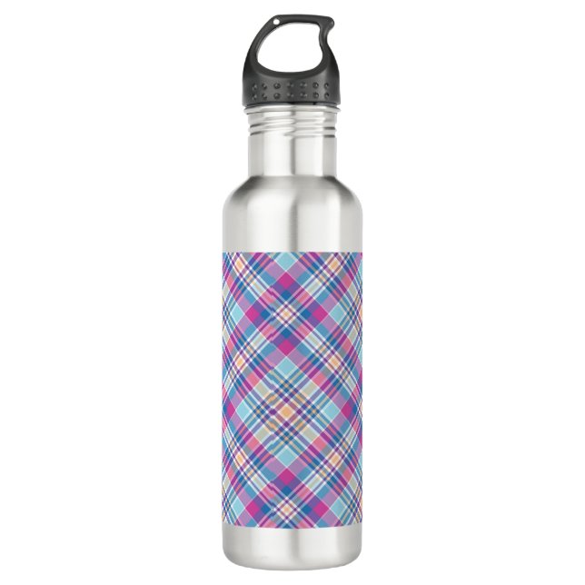 Plaid Royal Blue Black Checks Pattern-52902 710 Ml Water Bottle (Front)