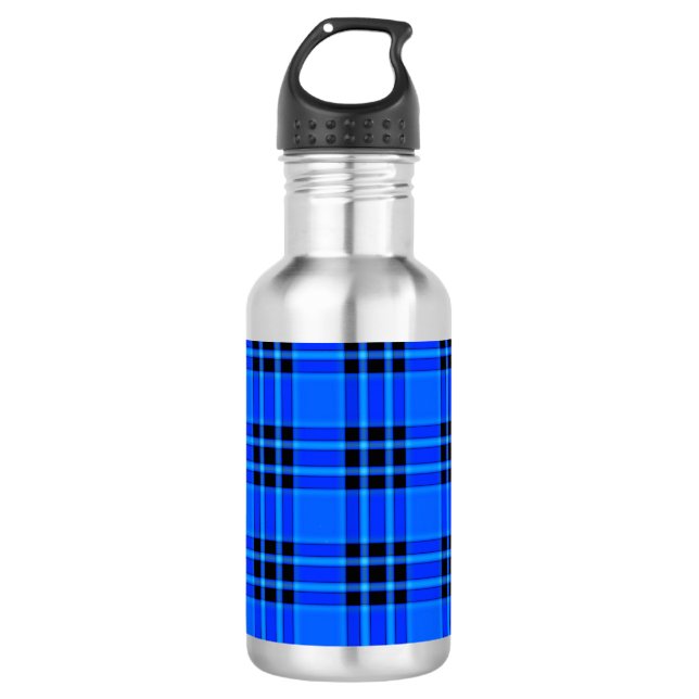 Plaid Royal Blue Black Checks Pattern-57686 532 Ml Water Bottle (Front)