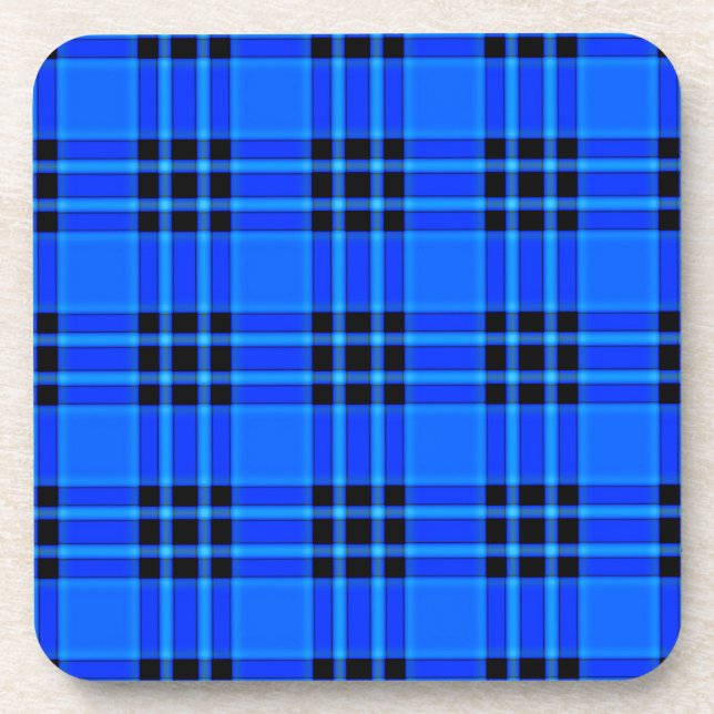 Plaid Royal Blue Black Checks Pattern-57686 Coaster (Front)