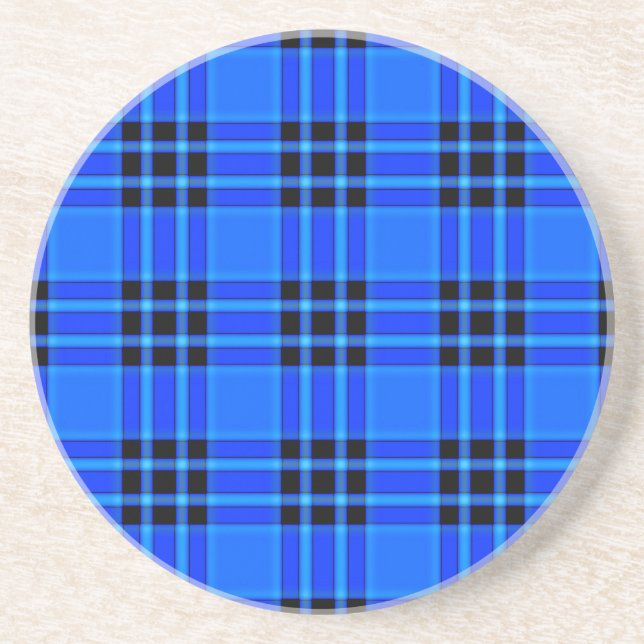Plaid Royal Blue Black Checks Pattern-57686 Coaster (Front)