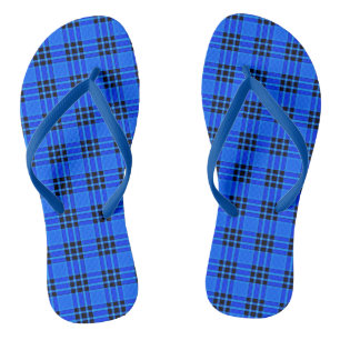 Plaid Royal Blue Black Checks Pattern Jandals