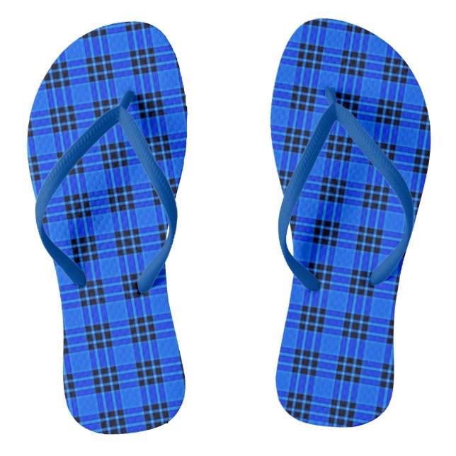 Plaid Royal Blue Black Checks Pattern Jandals (Footbed)