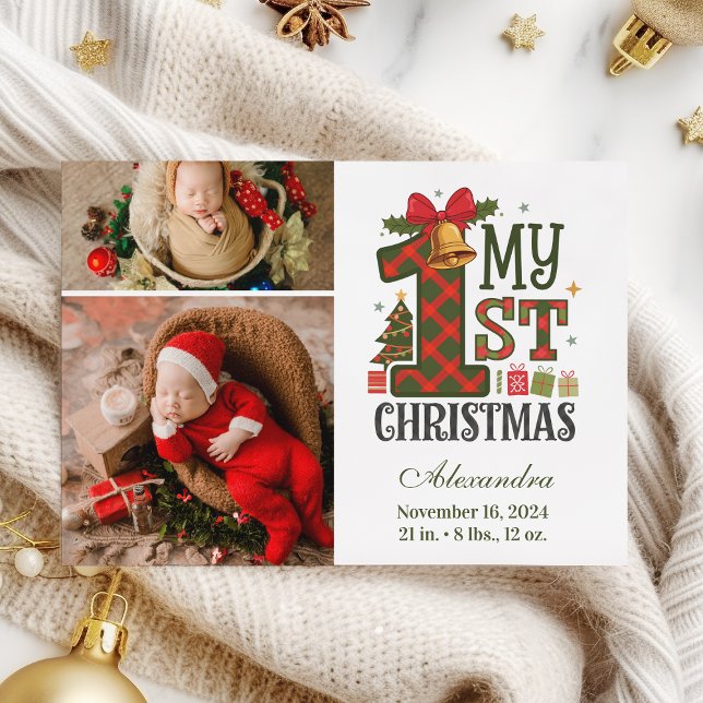  Plaid Rustic 2 Photo  First Christmas Holiday Card (Creator Uploaded)