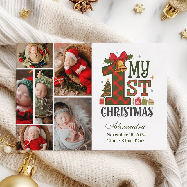  Plaid Rustic 6 Photo  First Christmas Holiday Card (Creator Uploaded)