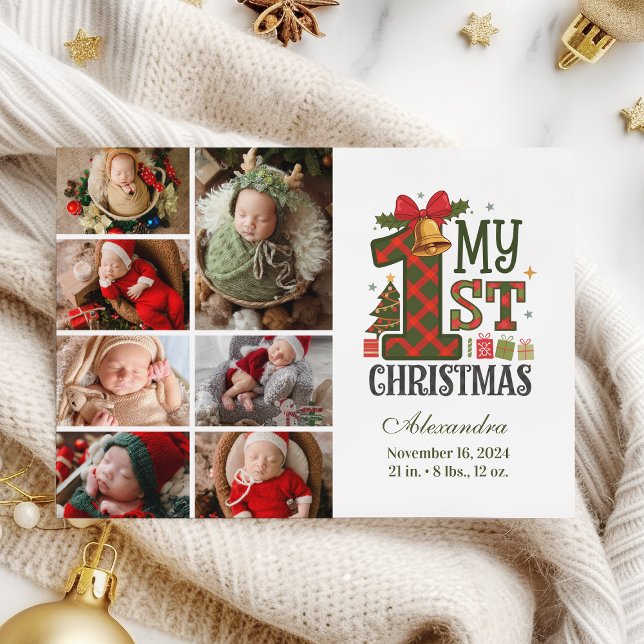  Plaid Rustic 7 Photo  First Christmas Holiday Card (Creator Uploaded)