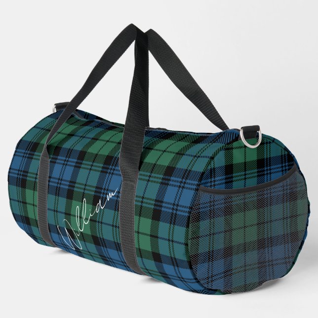 Plaid Rustic Campbell Green Blue Monogram Tartan Duffle Bag (Right Corner)
