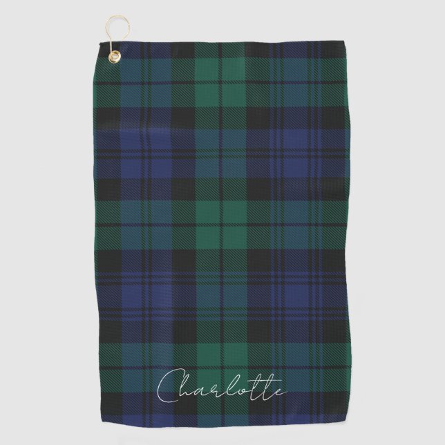 Plaid Rustic Elegant Green Tartan Golf Towel (Front)