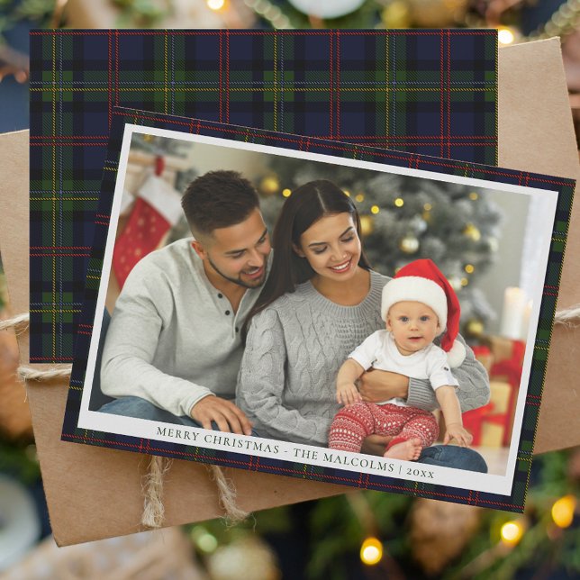 Plaid Rustic Family Photo Malcolm Tartan Holiday Card (Christmas Family Photo Rustic Tartan Malcolm Greetings)