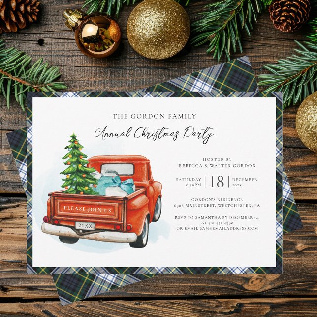 Plaid Rustic Gordon Tartan Christmas Holiday Party Invitation (Rustic Plaid Christmas Party Invitation Gordon Tartan)