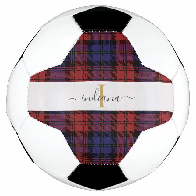 Plaid Rustic Monogram Script Tartan Soccer Ball (Front)