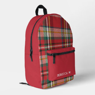 Plaid Rustic Preppy Red Personalised Printed Backpack