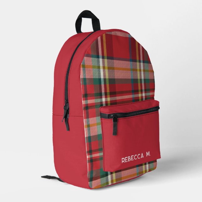 Plaid Rustic Preppy Red Personalised Printed Backpack (Back Corner Left)
