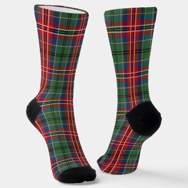 Plaid Rustic Red Green Check Tartan Socks (Angled)