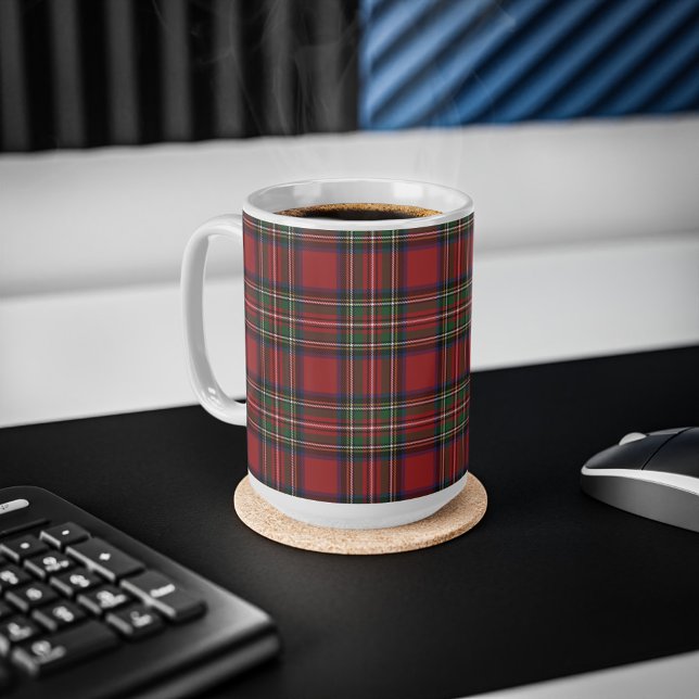 Plaid Rustic Red Stewart Birthday Tartan Coffee Mug (Rustic Plaid Red Green Stewart Tartan 15oz Coffee Mug)