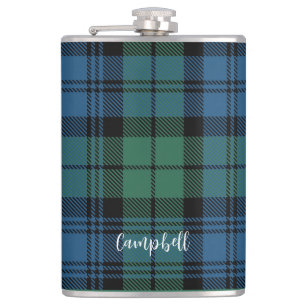 Plaid Rustic Script Campbell Tartan Custom Hip Flask