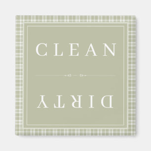 Plaid Sage Green Clean or Dirty Dishwasher Magnet