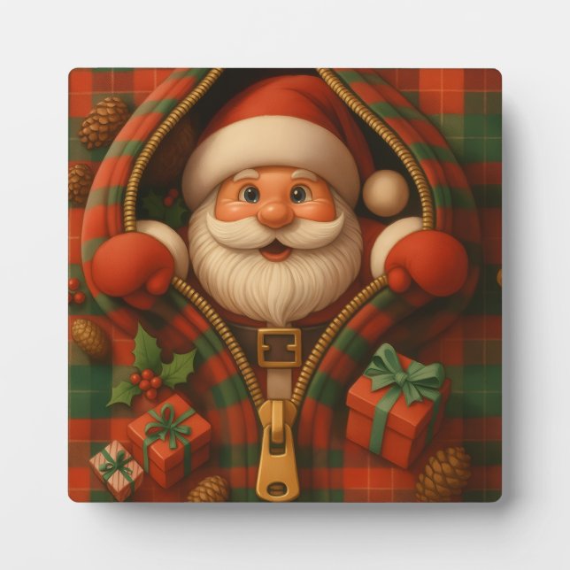 Plaid Santa Claus Christmas Design  Plaque (Front)