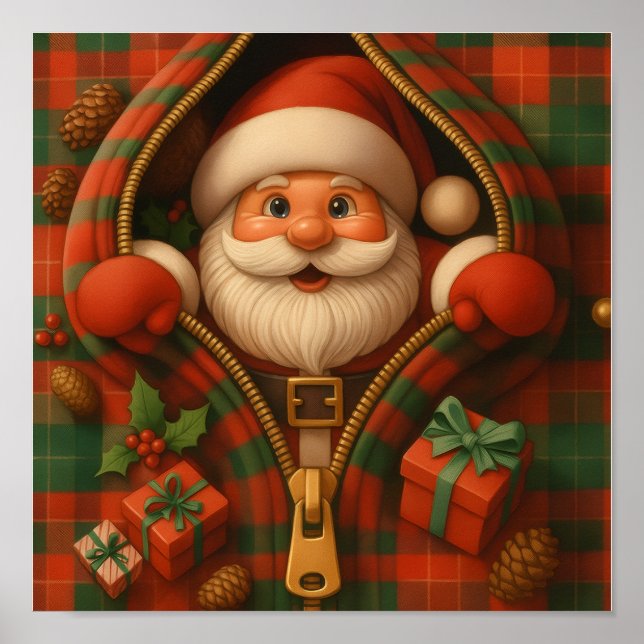 Plaid Santa Claus Christmas Design  Poster (Front)