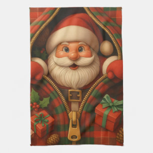 Plaid Santa Claus Christmas Design Tea Towel