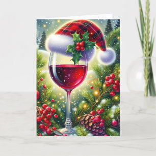 Plaid Santa Hat Holiday Spirit Christmas Card