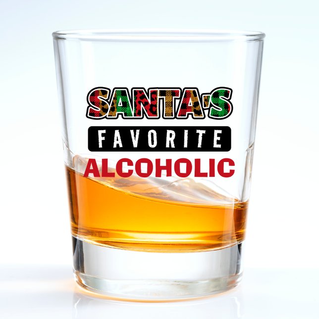 Plaid Santa's Favourite Alcoholic Funny Christmas Shot Glass (funny Christmas Santa's favorite alcoholic shot glass)