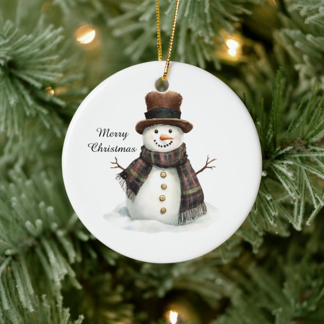 Plaid Scarf Snowman Christmas Ceramic Tree Decoration (Tree)