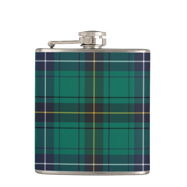 Plaid Scottish Clan Henderson Green Black Check Hip Flask (Front)