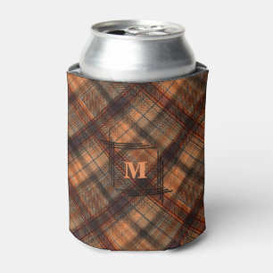 Plaid Scottish tartan brown orange black classic Can Cooler