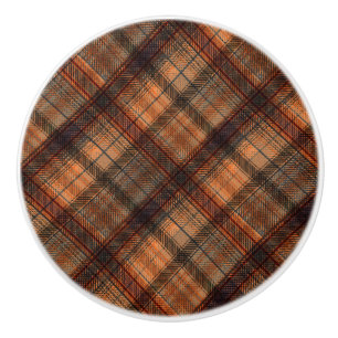 Plaid Scottish tartan brown orange black classic Ceramic Knob