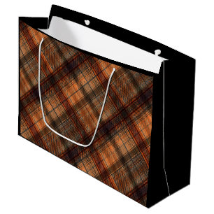 Plaid Scottish tartan brown orange black classic Large Gift Bag