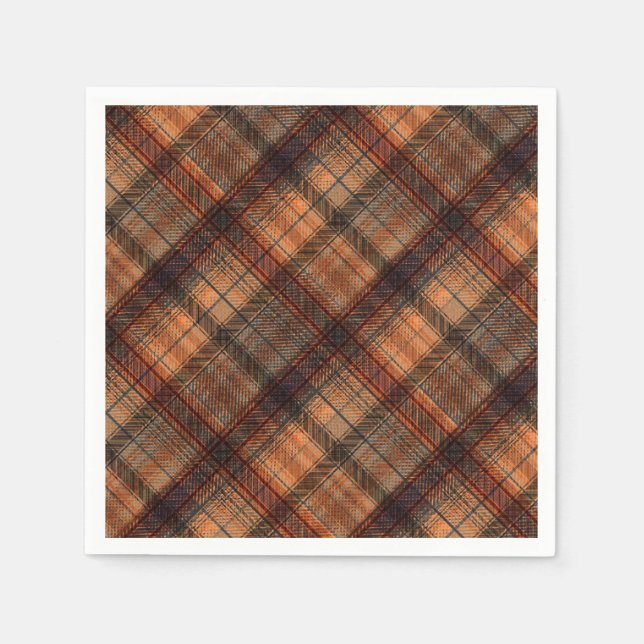 Plaid Scottish tartan brown orange black classic Napkin (Front)