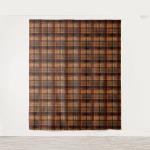 Plaid Scottish tartan brown orange black classic Tapestry