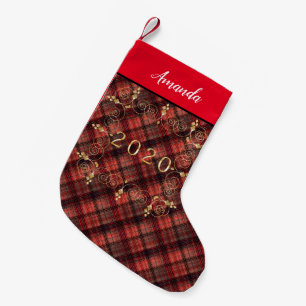 Plaid Scottish tartan red black classic Small Christmas Stocking