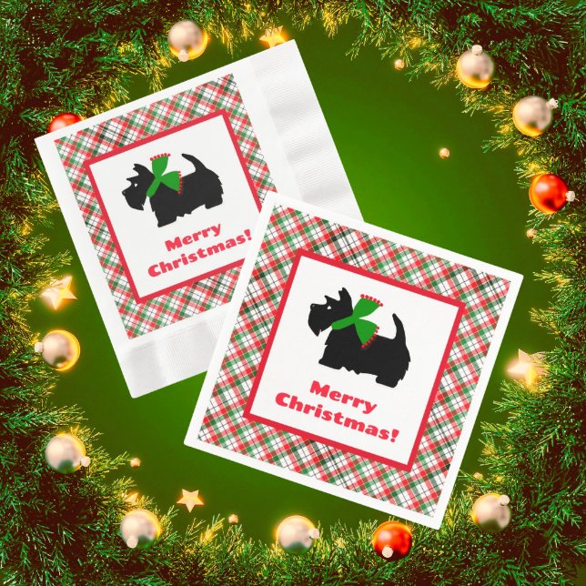 Plaid Scotty Dog Merry Christmas Gift Ideas Napkin (Holiday napkins come in handy!)