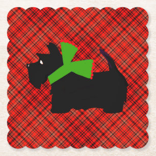 Plaid Scotty Dog Merry Christmas Gift Ideas Paper Coaster