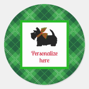 Plaid Scotty Dog Merry Personalised Gift  Classic Round Sticker