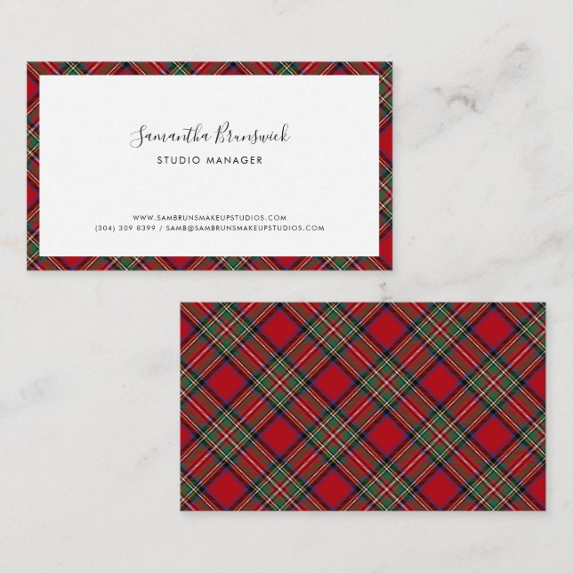 Plaid Script Elegant Makeup Artist Tartan Business Card (Front/Back)