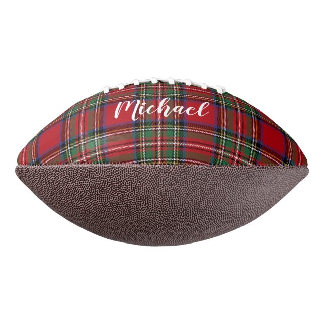 Plaid Script Red Green Tartan Personalised Football (Rotated 270)