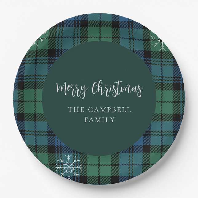 Plaid Script Rustic Custom Campbell Tartan Paper Plate (Front)