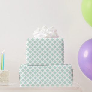 Plaid seafoam mint green white diamond pattern wrapping paper