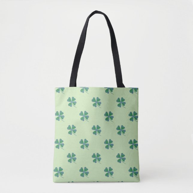 Plaid Shamrock 4-leaf Clover Pattern Tote Bag (Front)