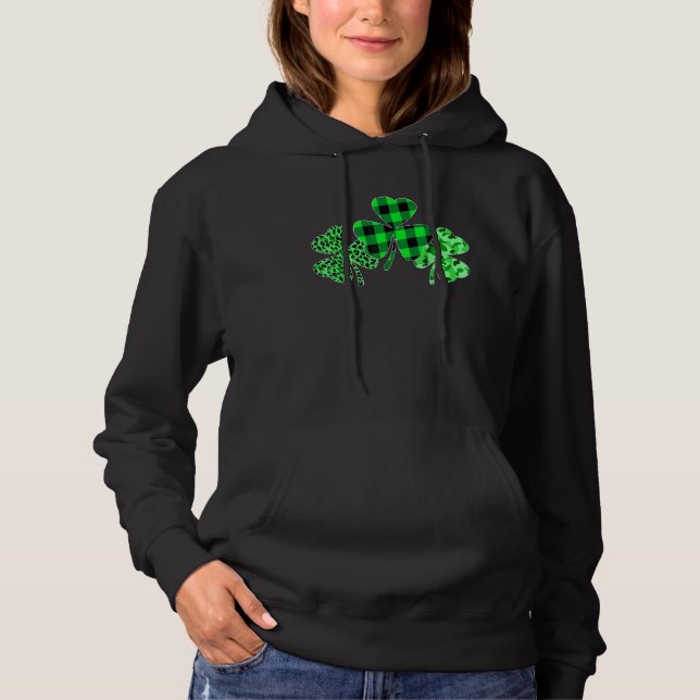 Plaid Shamrock Leopard Camouflage Funny St Patrick Hoodie (Front)