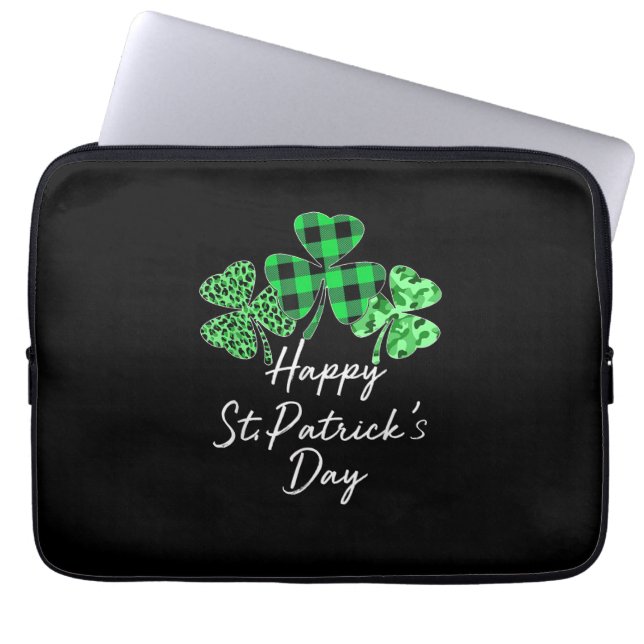 Plaid Shamrock Leopard Camouflage Happy St Patrick Laptop Sleeve (Front)