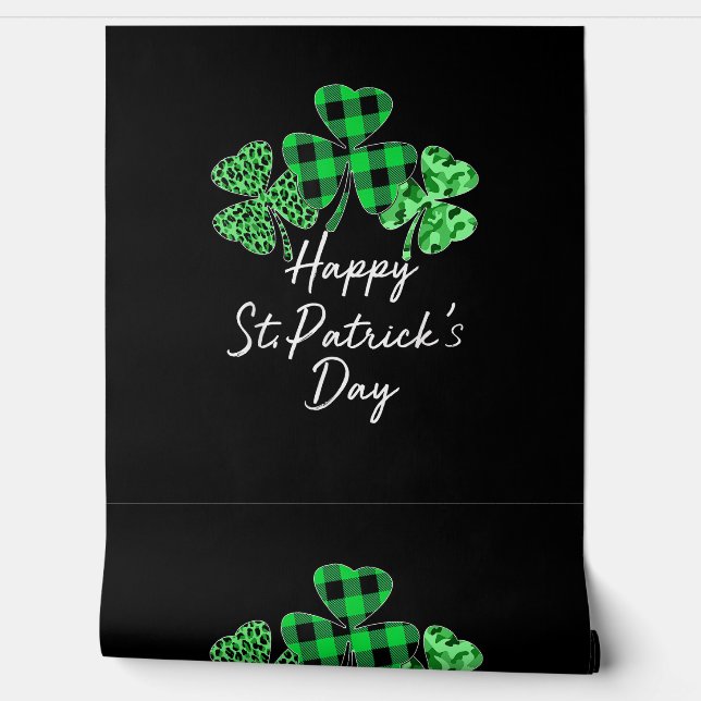 Plaid Shamrock Leopard Camouflage Happy St Patrick Wallpaper (Unrolling)