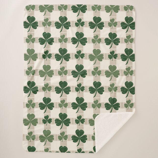 Plaid Shamrock St. Patrick’s Day Fleece Blanket (Front)