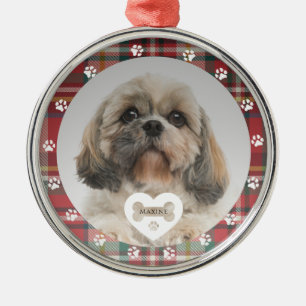 Plaid Shih Tzu Dog Dad Pet Photo Christmas Holiday Metal Tree Decoration