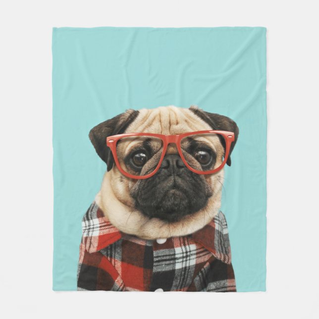 Plaid Shirt Pug Fleece Blanket (Front)