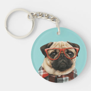 Plaid Shirt Pug Key Ring