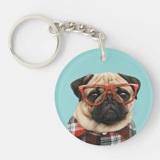 Plaid Shirt Pug Key Ring (Front)