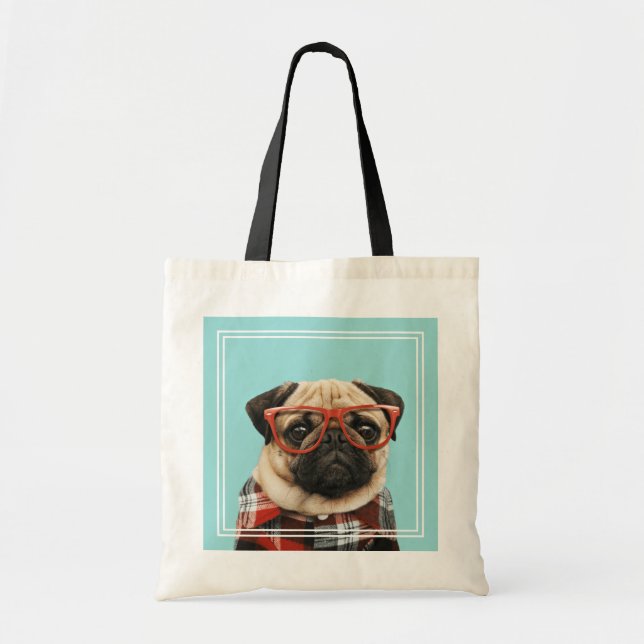 Plaid Shirt Pug Tote Bag (Front)